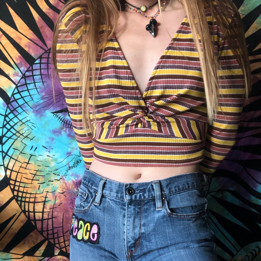 Striped long sleeve crop top